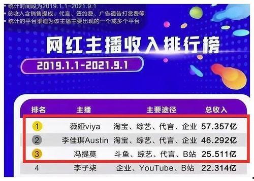 网红 赚钱 排行,揭秘热门网红的财富密码